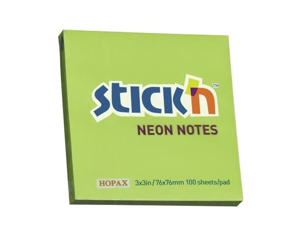 Anteckningar Stick'N NEON grön 76x76mm 100 ark - (12 st.)
