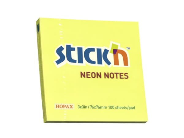 Notes Stick'N NEON gul 76x76mm 100blade - (12 stk.)
