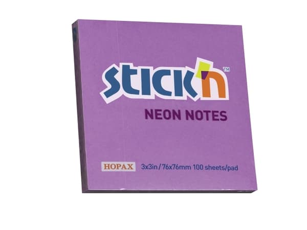 Notes Stick'N NEON lilla 76x76mm 100blade - (12 stk.)