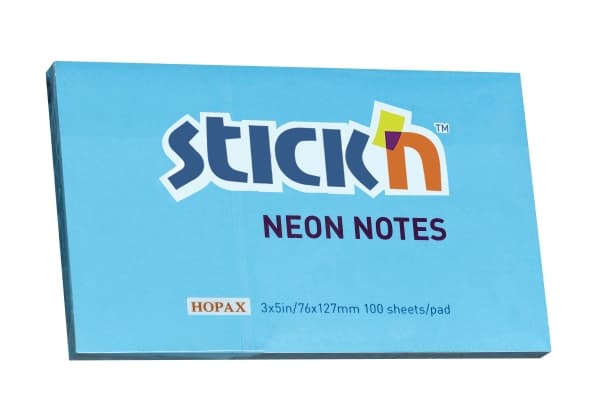 Notes Stick'N NEON blå 76x127mm 100blade - (12 stk.)