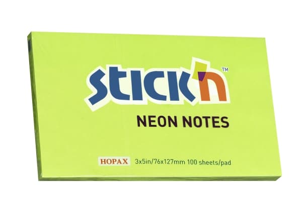 Muistiinpanot Stick'N NEON vihreä 76x127mm 100arkkia - (12 kpl)