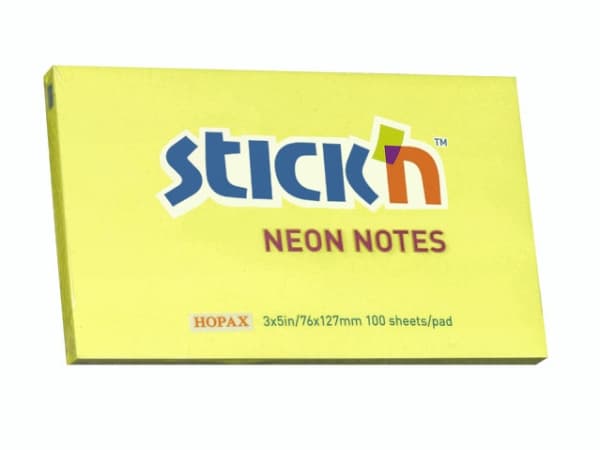 Notes Stick'N NEON gul 76x127mm 100blade - (12 stk.)