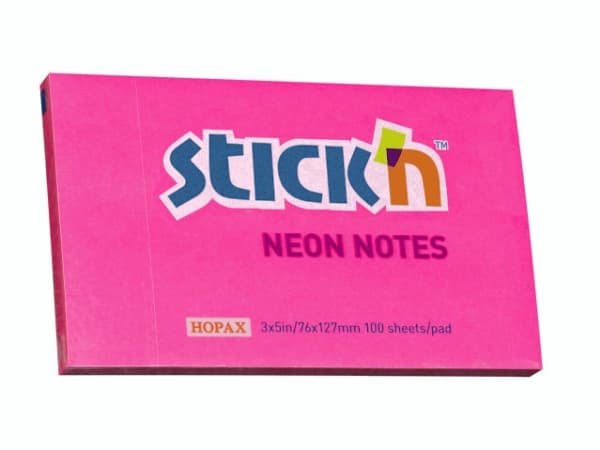 Notes Stick'N NEON rød 76x127mm 100blade - (12 stk.)