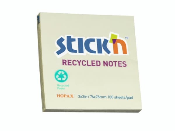 Notes Stick'N Recycled gul 76x76mm 100blade - (12 stk.)