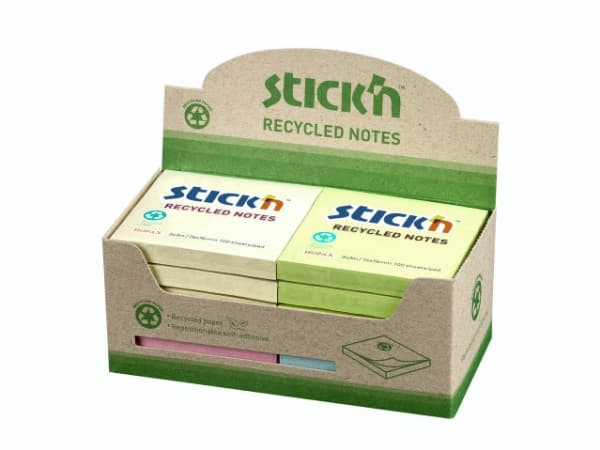 Notes Stick'N Recycled 4 eri väriä 76x76mm 100 arkkia 12kpl - (12 blokkia per pakkaus)