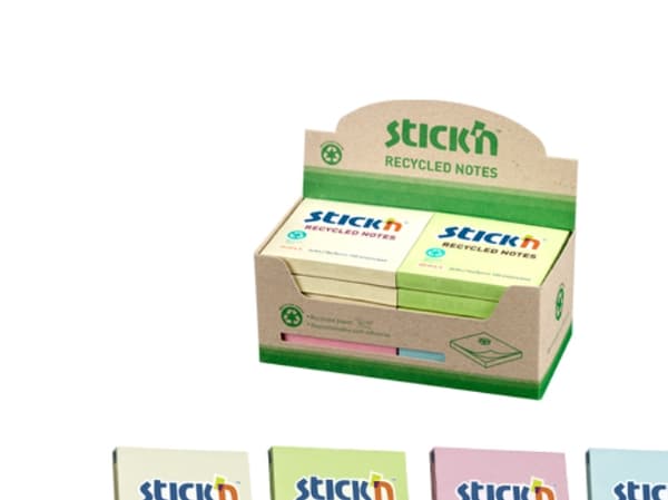 Notes Stick'N Recycled 4 eri väriä 76x76mm 100 arkkia 12kpl - (12 blokkia per pakkaus)