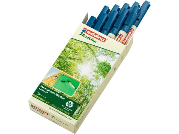 Marker edding 25 EcoLine blå permanent 1mm rund spids - (10 stk.)
