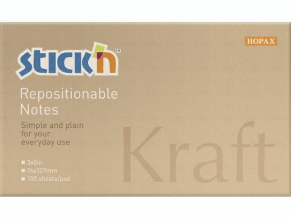 Muistiinpanot Stick'N Kraftblock ruskea 76x127mm 100 arkkia kierrätetty - (12 kpl)