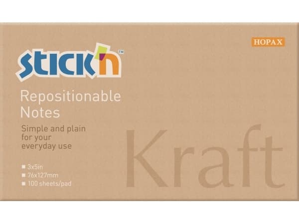 Notes Stick'N Kraftblock brun 76x127mm 100blade genbrug - (12 stk.)