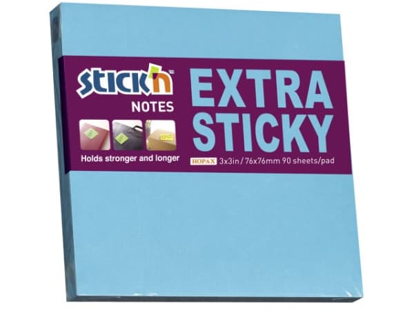 Notes Stick'N Extra Sticky blå 76x76mm 90blade - (12 stk.)