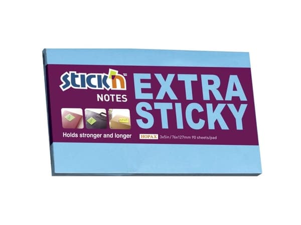 Notes Stick'N Extra Sticky blå 76x127mm 90blade - (6 stk.)