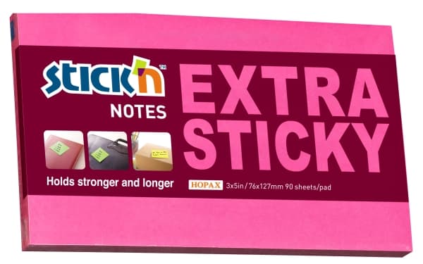 Notes Stick'N Extra Sticky rød 76x127mm 90blade - (6 stk.)