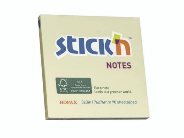 Notes Stick'N gul 76x76mm 90blade/blok - (12 stk.)