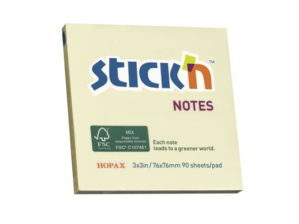 Notes Stick'N gul 76x76mm 90blade/blok - (12 stk.)
