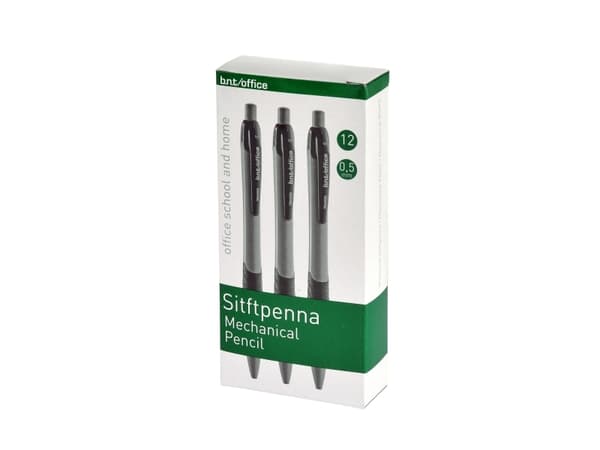 Pencil bnt lysgrå/sort 0,5mm m/gummi greb og viskelæder - (12 stk.)