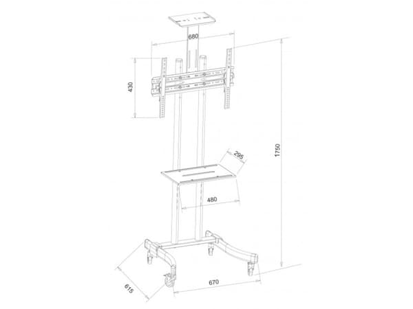 Techly Trolley - litteille näytöille / AV-laitteille - Musta - Näytön koko: 81,3-177,8 cm (32 in-70 in)