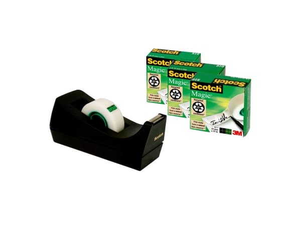 Borddispenser Scotch® C38 sort +3 ruller Magic™ 810 tape 19mm x 33m