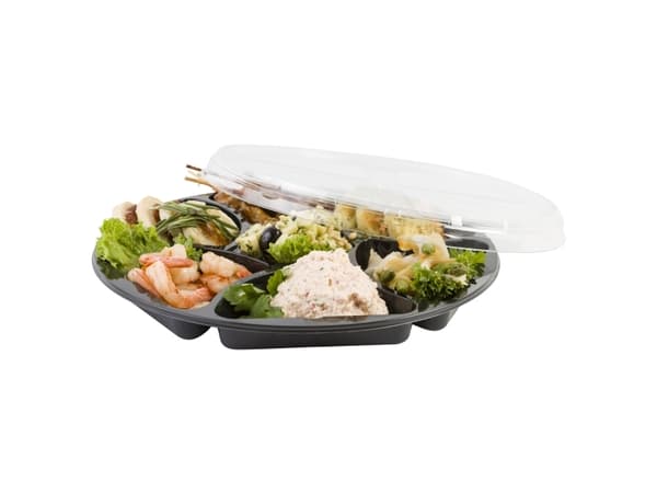 Plastbakke C0321-7A Ø320x25 mm 7-rum CPET rund sort til tapas - (karton á 150 stk.)