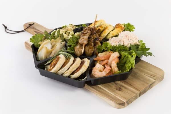 Plastbakke C0321-7A Ø320x25 mm 7-rum CPET rund sort til tapas - (karton á 150 stk.)