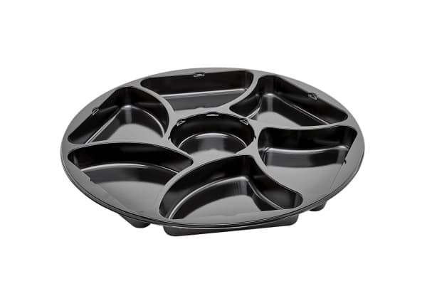 Plastbakke C0321-7A Ø320x25 mm 7-rum CPET rund sort til tapas - (karton á 150 stk.)