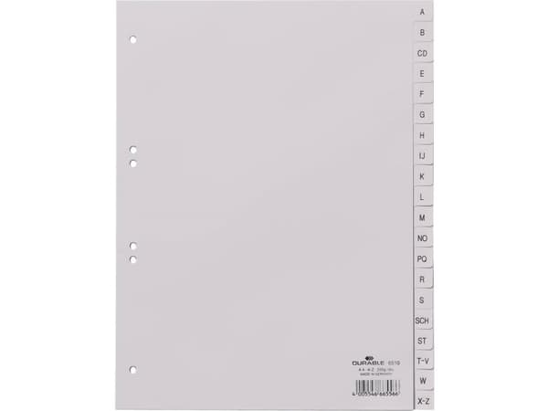 Durable 651010, Kirjainvälilehti, Polypropeeni (PP), Harmaa, Muotokuva, A4, 230 mm