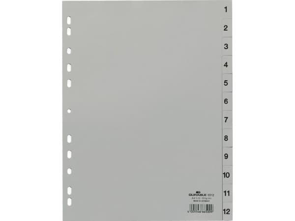 Durable 651410, Months tab index, Polypropylen (PP), Grå, Portrett, A4, 230 mm