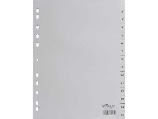 Durable 652410, Numeroitu välilehtihakemisto, Polypropeeni (PP), Harmaa, Muotokuva, A4, 230 mm