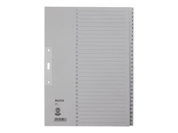 Leitz - Inndeler - 31 deler - fortrykt: 1-31 - for A4 Extra (235 × 322 mm) - med fliker - grå
