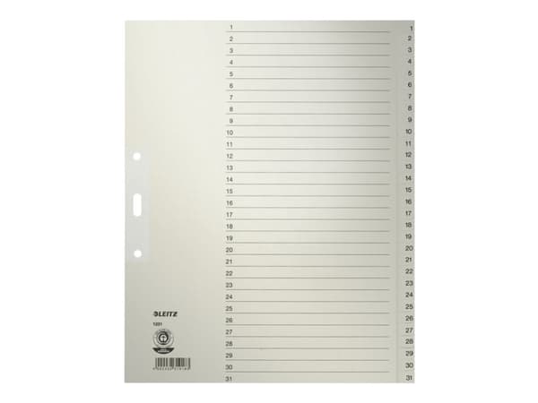 Leitz - Inndeler - 31 deler - fortrykt: 1-31 - for A4 Extra (235 × 322 mm) - med fliker - grå