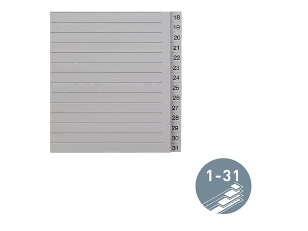 Leitz - Inndeler - 31 deler - fortrykt: 1-31 - for A4 Extra (235 × 322 mm) - med fliker - grå
