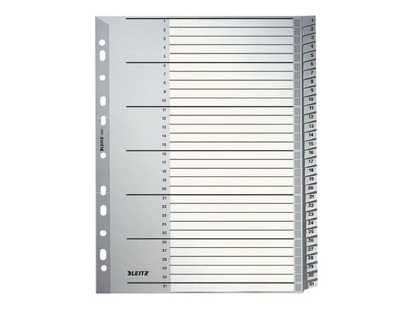 Leitz 12810000, Numeroitu välilehtihakemisto, Pahvi, Harmaa, 250 g/m², 238 mm, 29,7 cm