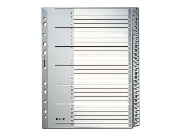 Leitz 12810000, Numeroitu välilehtihakemisto, Pahvi, Harmaa, 250 g/m², 238 mm, 29,7 cm