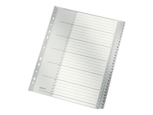 Leitz 12810000, Numeroitu välilehtihakemisto, Pahvi, Harmaa, 250 g/m², 238 mm, 29,7 cm