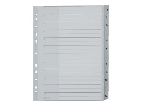 Leitz 12820000, Numeroitu välilehtihakemisto, Pahvi, Harmaa, A4, 250 g/m², 238 mm