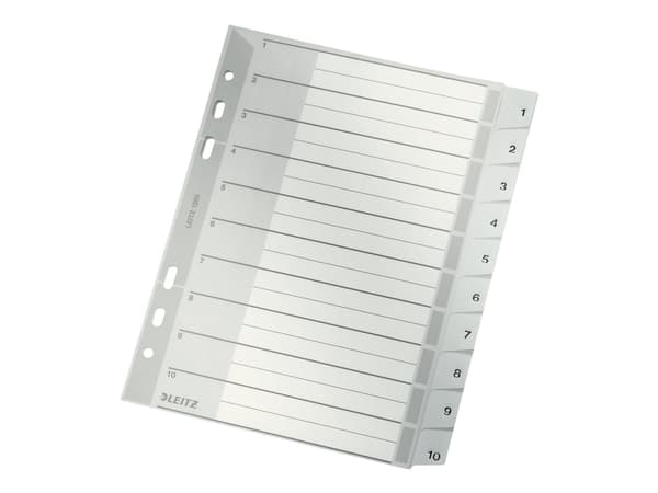 Leitz - Inndeler - 10 deler - fortrykt: 1-10 - for A5 (148 x 210 mm) - med fliker - grå