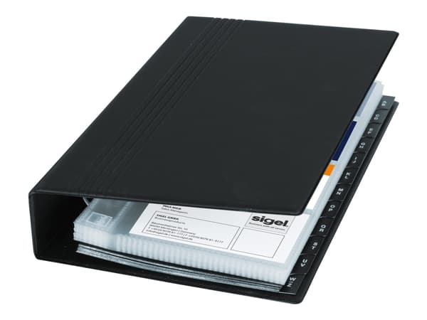 Sigel - Ringperm - 25 rom - fortrykt: A-Z - for 90 x 58 mm - kapasitet: 200 kort - svart, matt