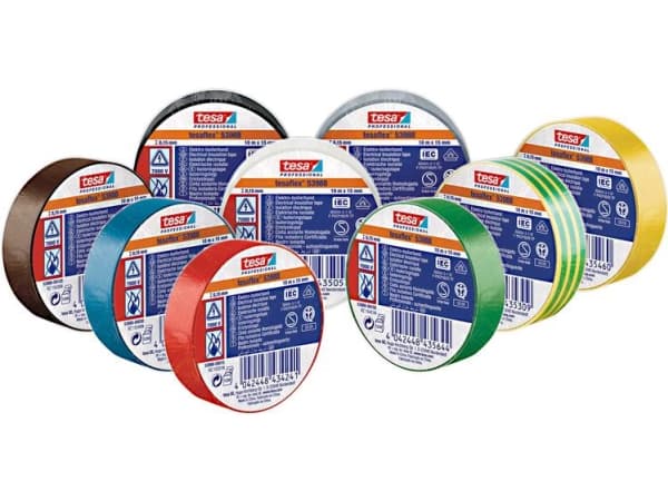 tesa 53988-00135-00 Isoleringstejp tesa® Professional Brun, grön, gul, vit, grå, blå, röd, svart, svart (L x B) 10 m x 15 mm 10 st