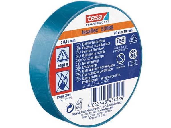tesa 53988-00031-00 Isoleringsbånd tesa® Professional Blå (L x B) 20 m x 19 mm 1 stk