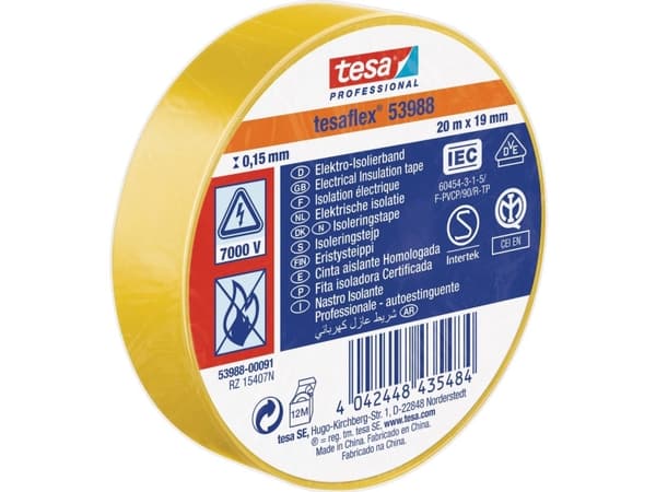 tesa Tesa 53988-00091-00 eristenauha tesa® Professional Keltainen (P x L) 20 m x 19 mm 1 kpl