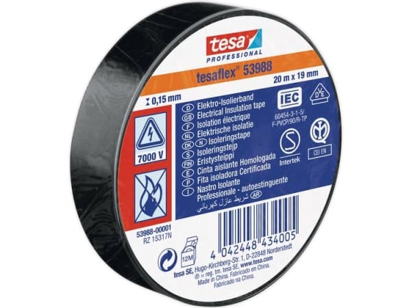 tesa 53988-00001-00 Isoleringsbånd tesa® Professional Sort (L x B) 20 m x 19 mm 1 stk