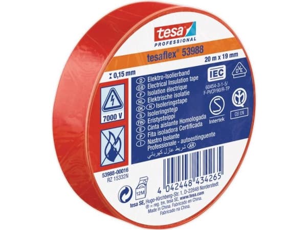 tesa 53988-00016-00 Isoleringsbånd tesa® Professional Rød (L x B) 20 m x 19 mm 1 stk