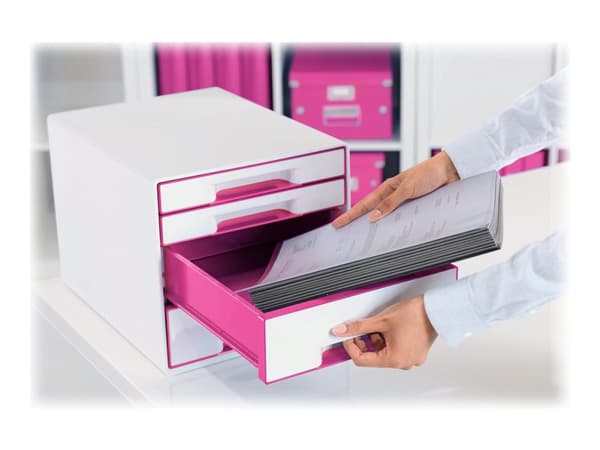 Skrivbord Cube Leitz WOW 4-lådor vit/rosa