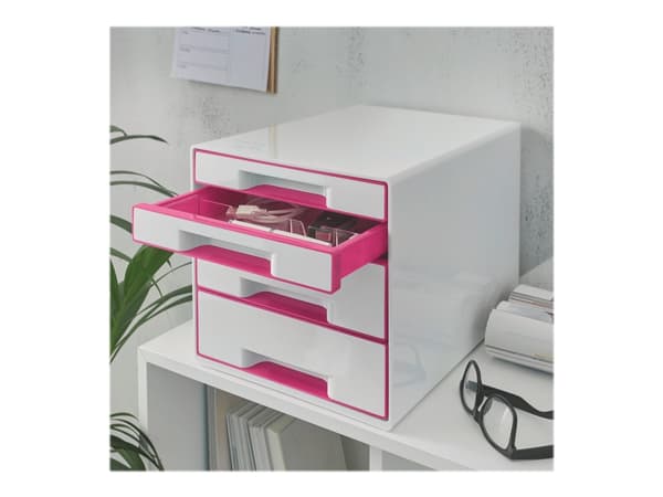 Skrivbord Cube Leitz WOW 4-lådor vit/rosa