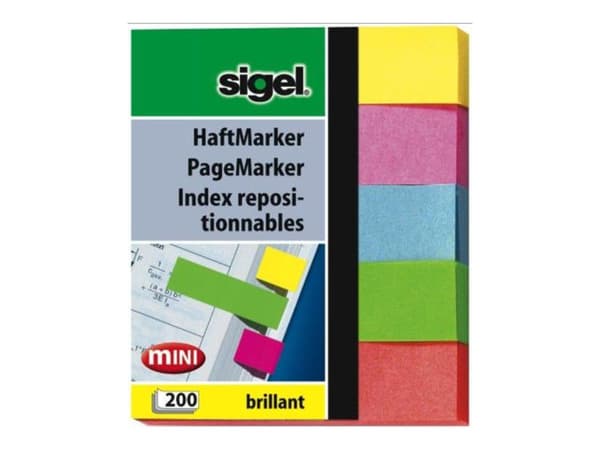 Sigel PageMarker Brillant - Sidemarkør - 12 x 50 mm - 200 ark - gul, rosa, blå, grønn, oransje