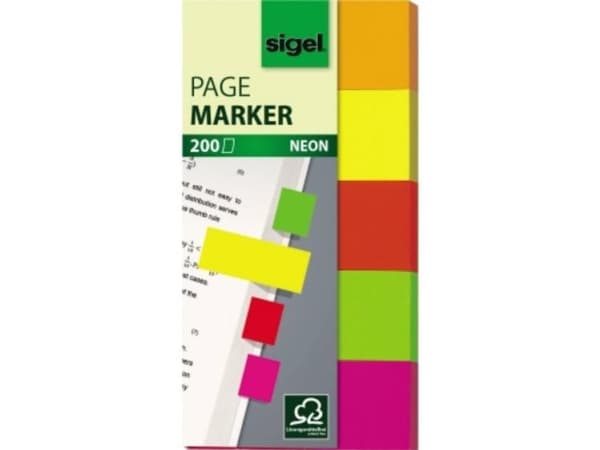 Sigel PageMarker Neon - Sidemarkør - 20 x 50 mm - 200 ark - gul, rosa, grønn, oransje, rød