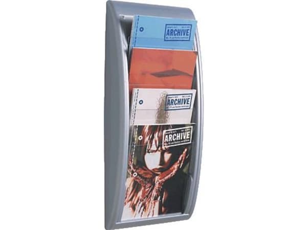Brochureholder/skråfag Paperflow® A4 med 4 rum stående, grå/transparent