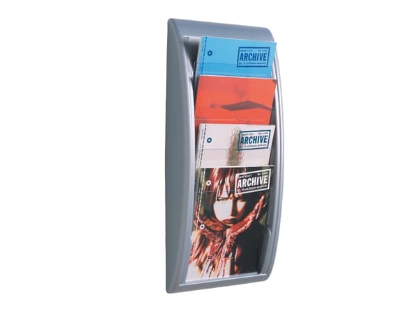 Brochureholder/skråfag Paperflow® A4 med 4 rum stående, grå/transparent