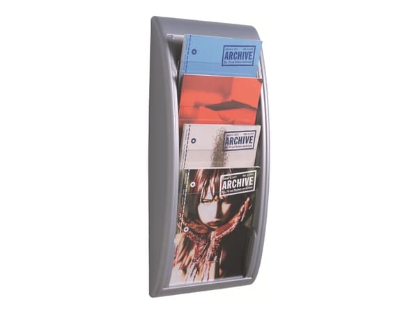 Brochureholder/skråfag Paperflow® A4 med 4 rum stående, grå/transparent