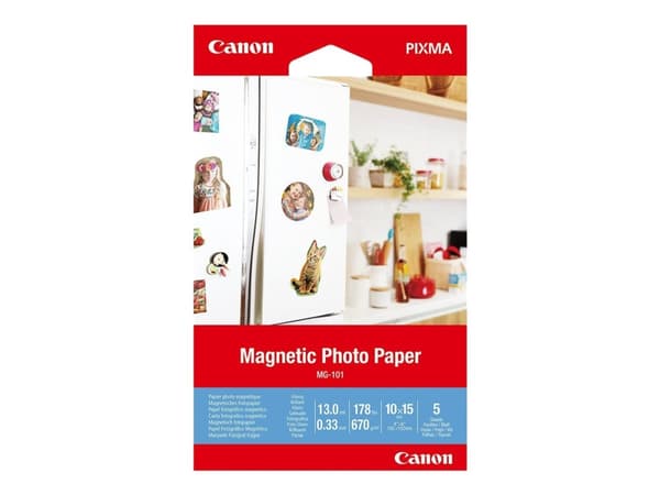 Canon Magnetic Photo Paper MG-101 - Blank - 13 mille - 100 x 150 mm - 670 g/m² - 178 pund - 5 ark magnetisk fotopapir - for PIXMA TS7450i