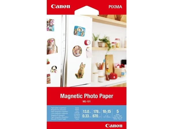 Canon Magnetic Photo Paper MG-101 - Blank - 13 mille - 100 x 150 mm - 670 g/m² - 178 pund - 5 ark magnetisk fotopapir - for PIXMA TS7450i